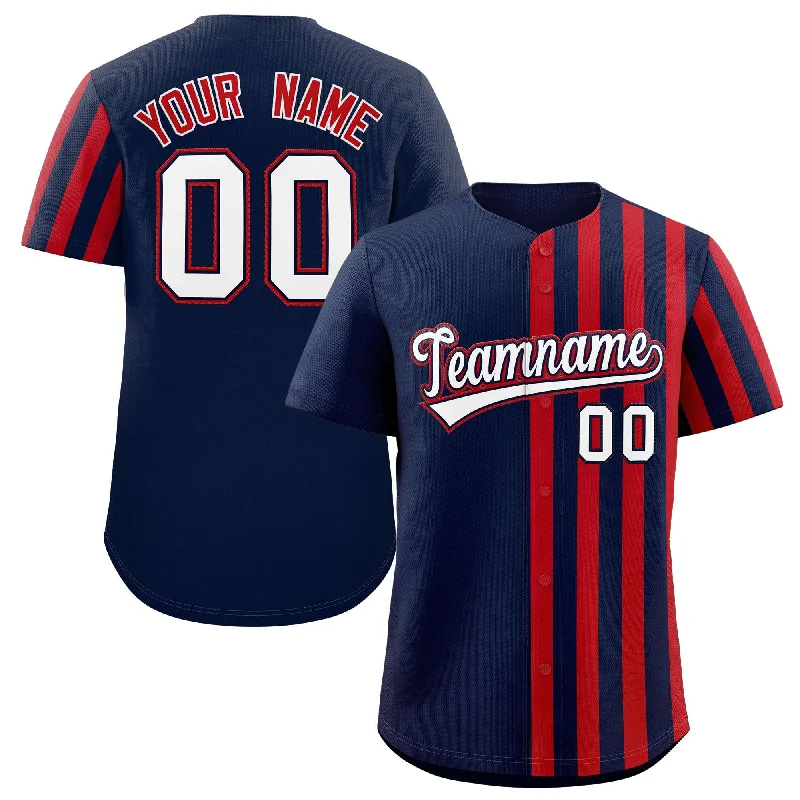 Youth Baseball Jerseys with Personalized Name and Number-Custom Navy Red Thick Stripe Fashion Design Authentic Baseball Jersey