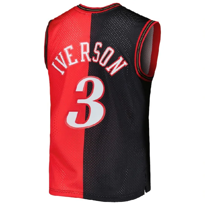 Basketball Jerseys with Multiple Pockets for Storage-PH.76ers #3 Allen Iverson Mitchell & Ness Hardwood Classics 2000-01 Split Swingman Jersey BlackRed Stitched American Basketball Jersey