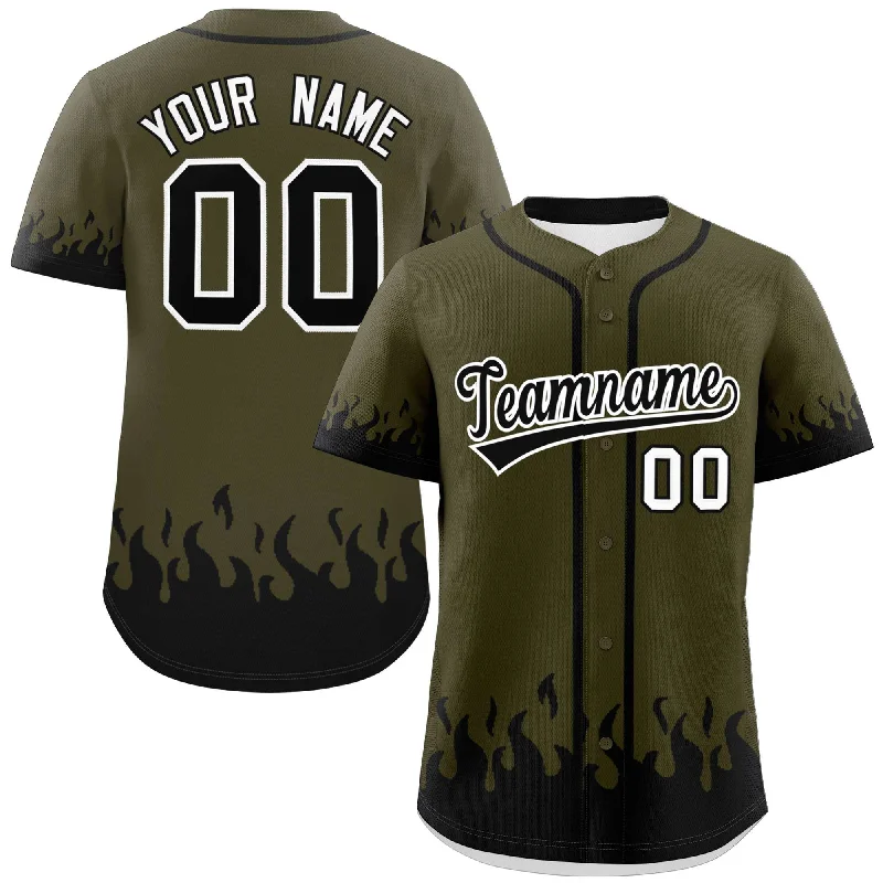 Baseball Jerseys with High-Performance Fabrics for Serious Athletes-Custom Olive Black Personalized Flame Graffiti Pattern Authentic Baseball Jersey