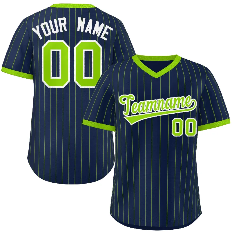 Baseball Jerseys with Slim Fit for Modern Look-Custom Navy Neon Green Stripe Fashion Authentic Pullover Baseball Jersey