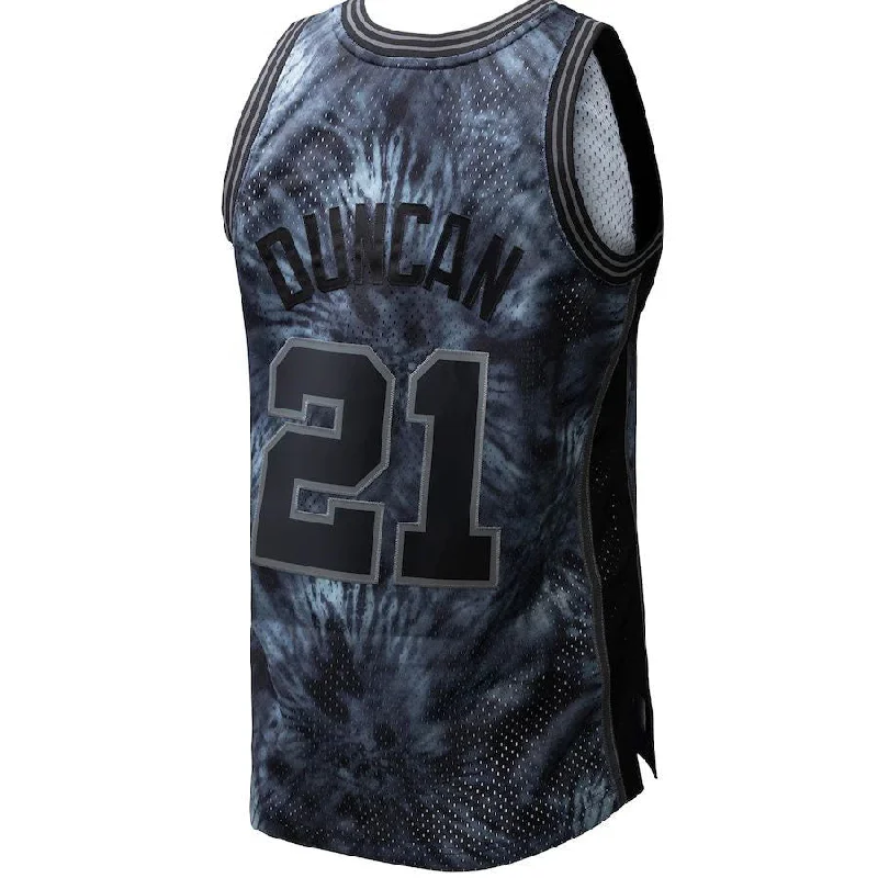 Basketball Jerseys with Classic Stripes for Vintage Feel-S.Antonio Spurs #21 Tim Duncan Mitchell & Ness Unisex Hardwood Classics 1998-99 Tie-Dye Swingman Jersey Black Stitched American Basketball Jersey