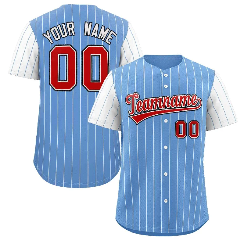 Baseball Jerseys with Tapered Sleeves for Stylish Fit-Custom Light Blue Red-White Stripe Fashion Raglan Sleeves Authentic Baseball Jersey