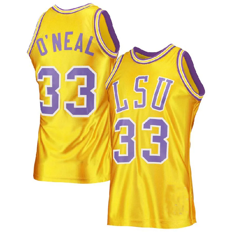 Basketball Jerseys with Elastic Waistband for Secure Fit-L.Tigers #33 Shaquille O'Neal Mitchell & Ness 1990-91 Authentic Throwback Gold Basketball Jersey Stitched American College Jerseys