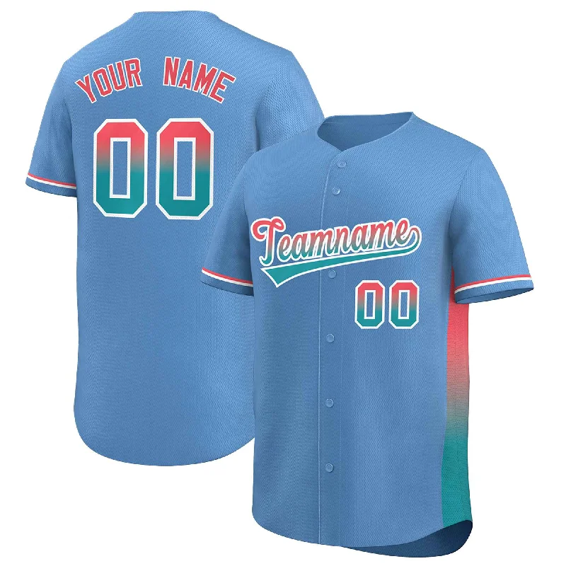 Baseball Jerseys with Sleeveless Design for Warm Weather-Custom Light Blue Light Red-Aqua Personalized Gradient Font And Side Design Authentic Baseball Jersey