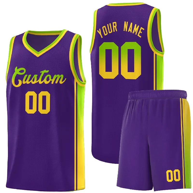 Custom Basketball Jerseys with Team Colors and Branding-Custom Purple Neon Green-Gold Gradient Fashion Sports Uniform Basketball Jersey