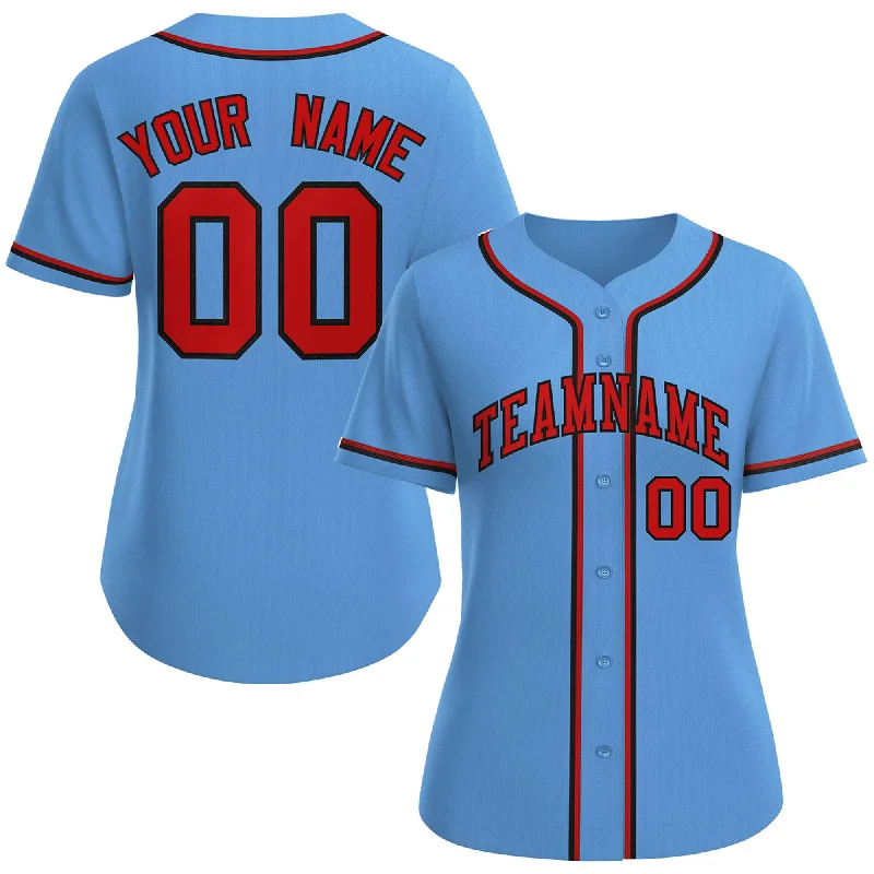 Baseball Jerseys with Extra Padding for Protection-Custom Light Blue Red-Black Classic Style Baseball Jersey For Women