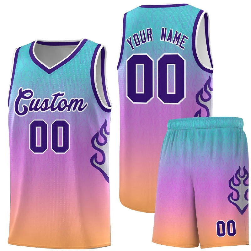 Basketball Jerseys with Extra Padding for Protection-Custom Light Blue Pink-Purple Flame Gradient Fashion Sports Uniform Basketball Jersey