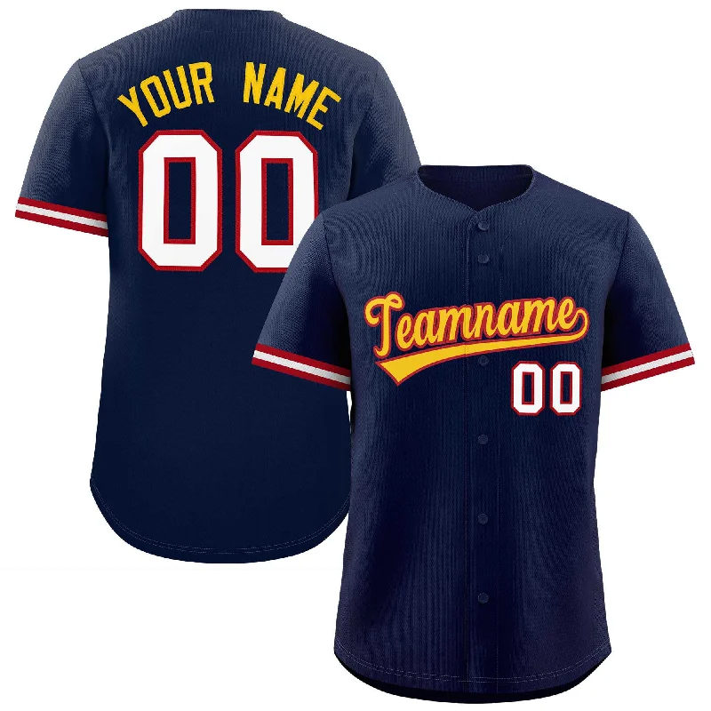 Baseball Jerseys with Lightweight Mesh Fabric for Breathability-Custom Navy Gold Full Button Design Authentic Baseball Jersey