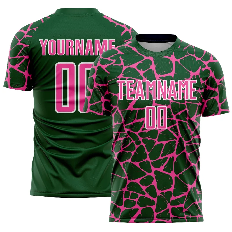 Soccer Jerseys with Extended Back for Comfort and Fit-Custom Green Pink-White Abstract Network Splash Sublimation Soccer Uniform Jersey