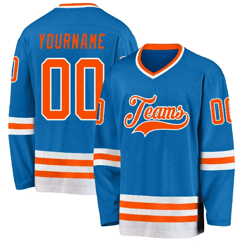 Hockey Jerseys with Embroidered Logos-Custom Blue Orange-White Hockey Jersey