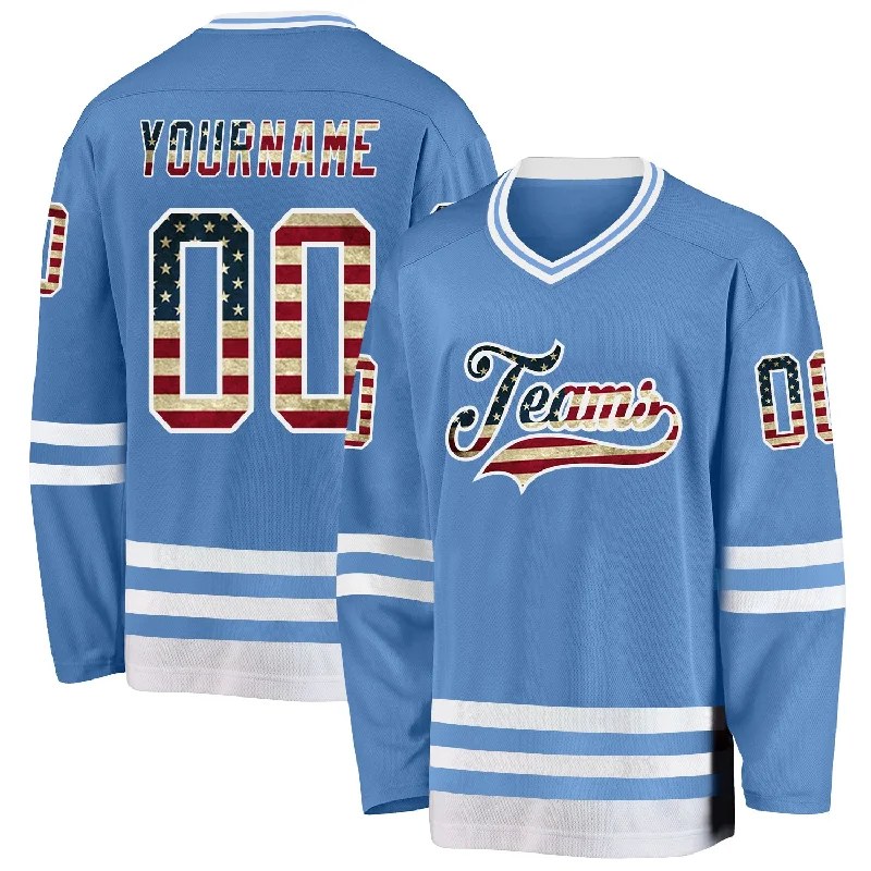 High-Tech Performance Hockey Jerseys for Competitive Play-Custom Light Blue Vintage USA Flag-White Hockey Jersey