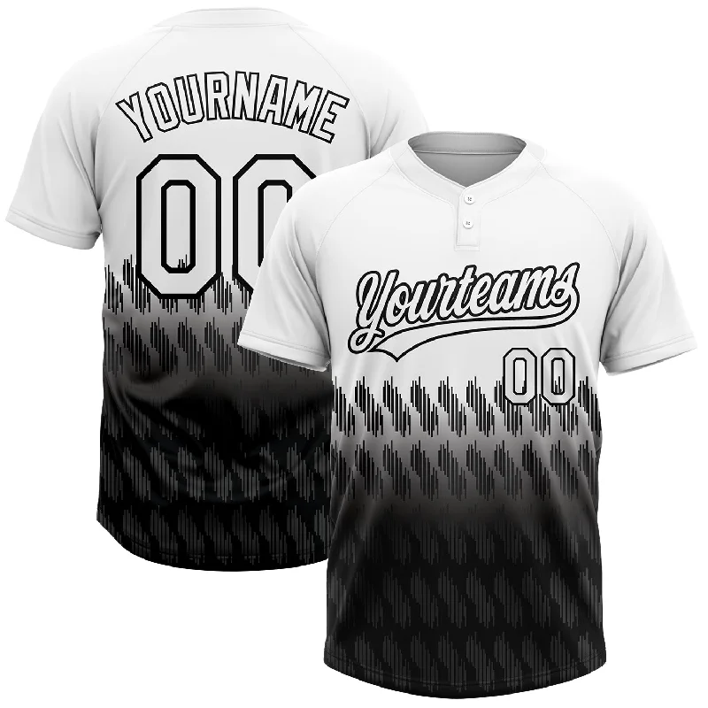 Softball Jerseys for Youth Leagues and Schools-Custom White Black 3D Pattern Lines Two-Button Unisex Softball Jersey