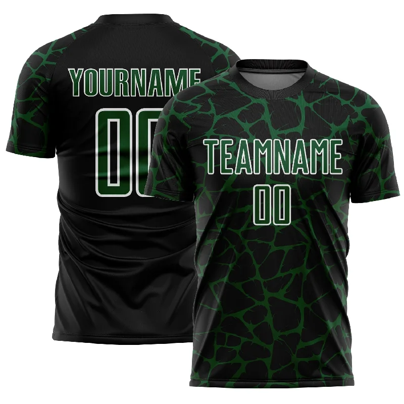 Classic Soccer Jerseys with Traditional Design-Custom Black Green-White Abstract Network Splash Sublimation Soccer Uniform Jersey