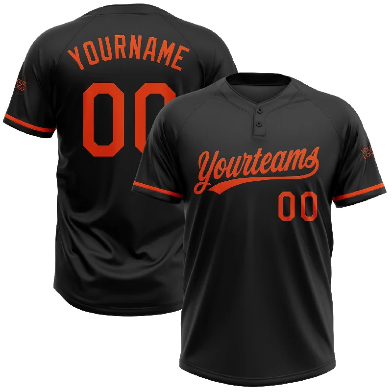 Sporty Softball Jerseys with Modern Aesthetics-Custom Black Orange Two-Button Unisex Softball Jersey