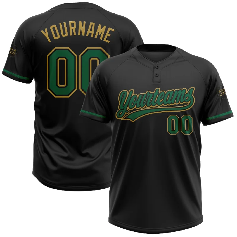 High-Quality Softball Jerseys for Long-Lasting Use-Custom Black Kelly Green-Old Gold Two-Button Unisex Softball Jersey