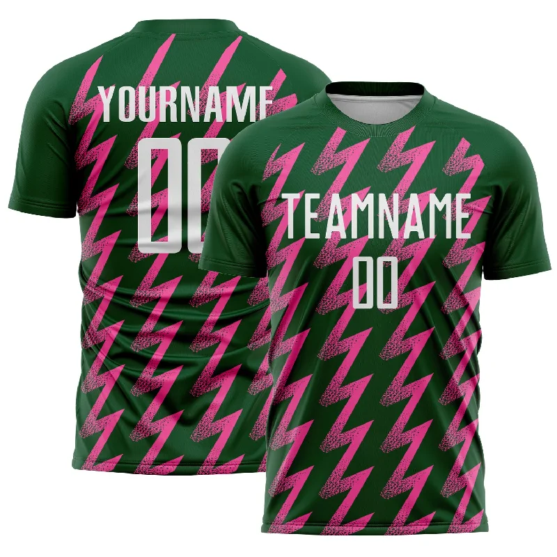 Soccer Jerseys with Customized Player Numbers for Personalization-Custom Green White-Pink Zigzag Shape Sublimation Soccer Uniform Jersey