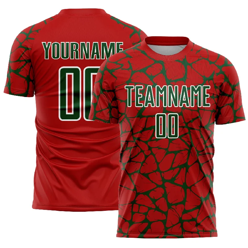 Soccer Jerseys with Side Panels for Stylish Look-Custom Red Green-White Abstract Network Splash Sublimation Soccer Uniform Jersey