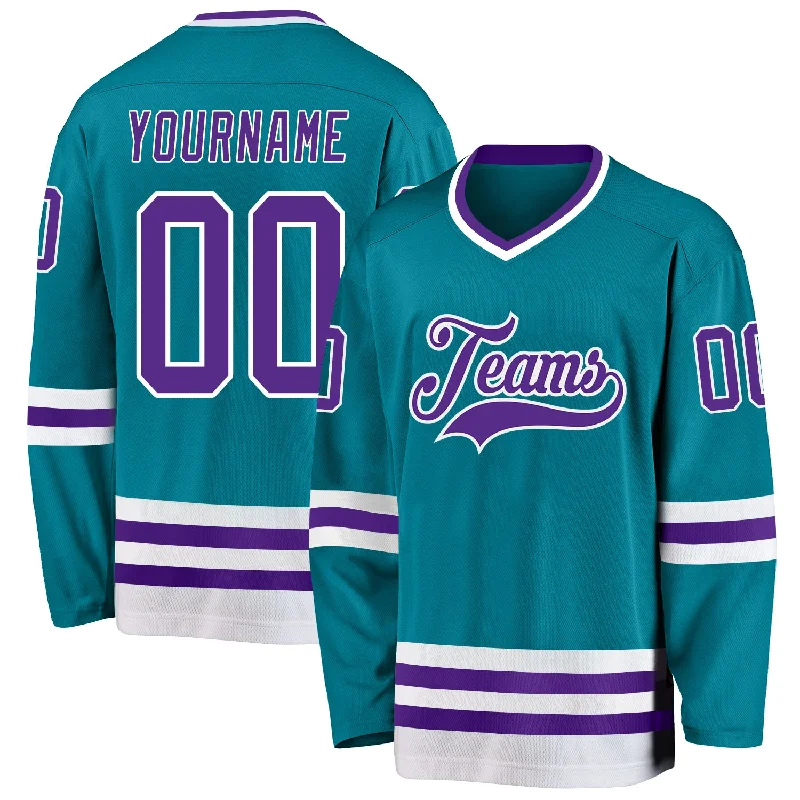 Professional-Grade Hockey Jerseys for Tournament Play-Custom Teal Purple-White Hockey Jersey