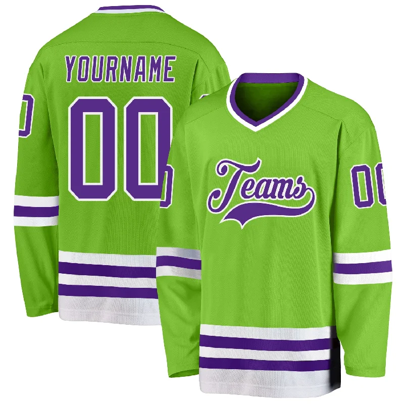 Men's Hockey Jerseys for Professional Teams-Custom Neon Green Purple-White Hockey Jersey