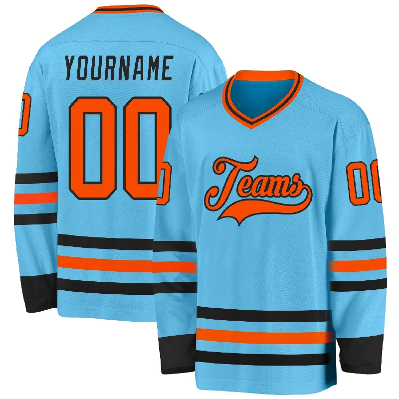 Ice Hockey Jerseys with Sweat-Wicking Technology-Custom Sky Blue Orange-Black Hockey Jersey