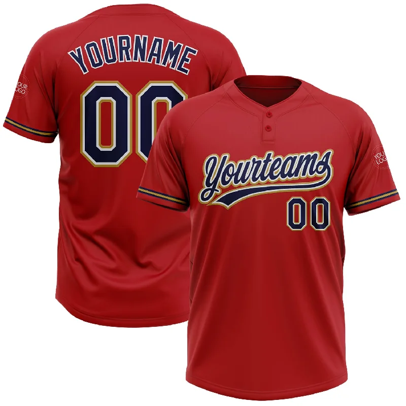 Softball Jerseys for Custom Branding and Sponsorships-Custom Red Navy-Old Gold Two-Button Unisex Softball Jersey