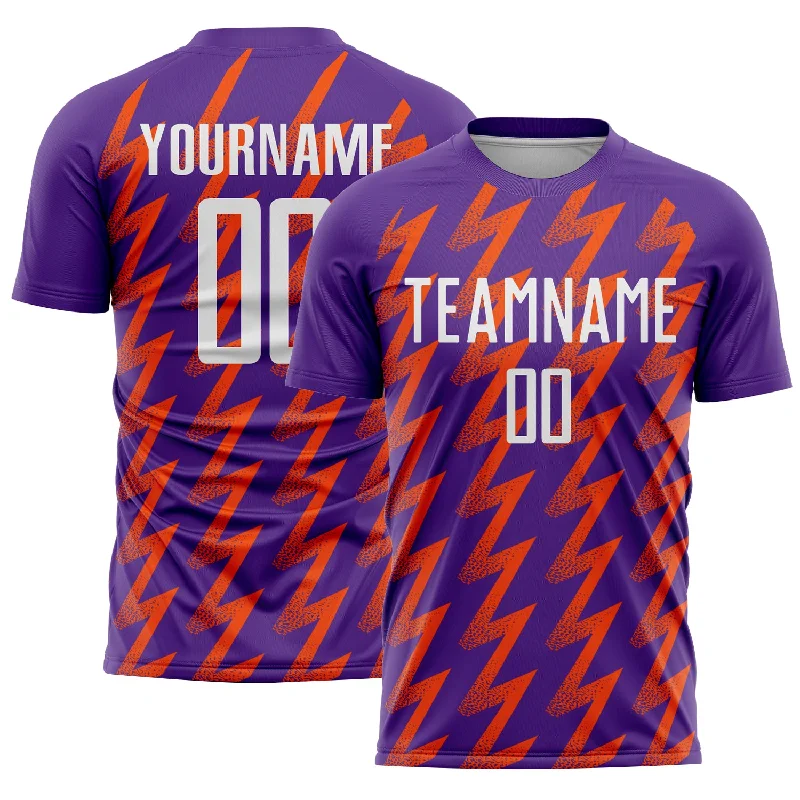 Soccer Jerseys with Adjustable Neck Design for Perfect Fit-Custom Purple White-Orange Zigzag Shape Sublimation Soccer Uniform Jersey