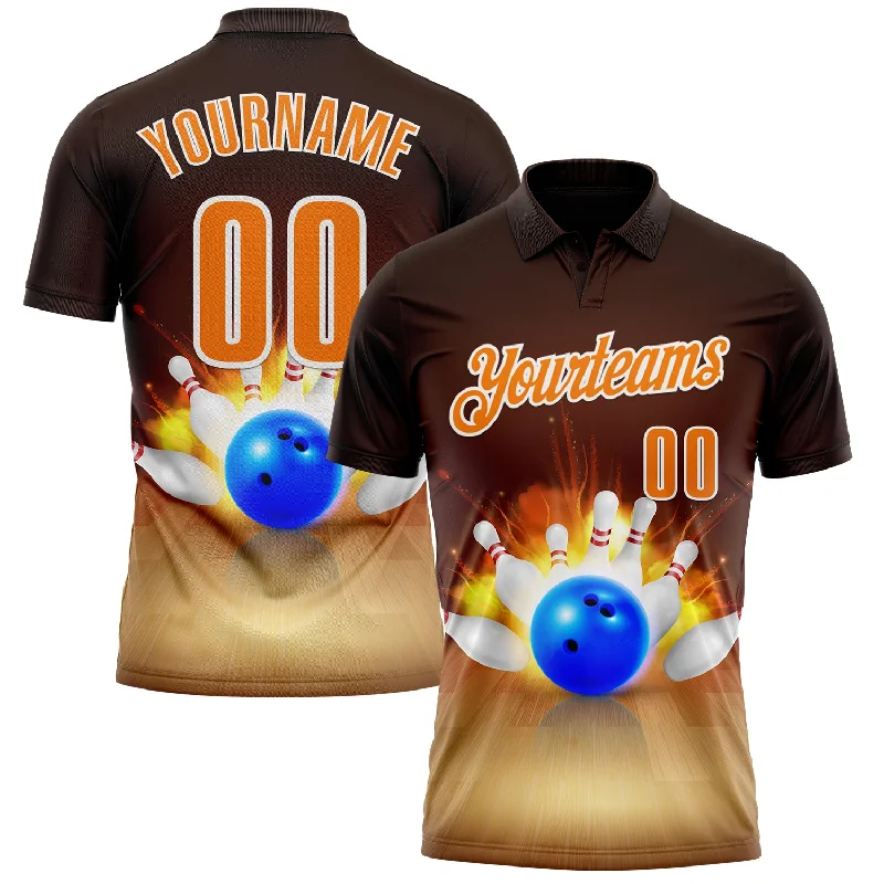 Golf Polo Shirts with Anti-Sun Fabric for Extra Protection-Custom Brown Bay Orange-White 3D Bowling Performance Polo Shirt