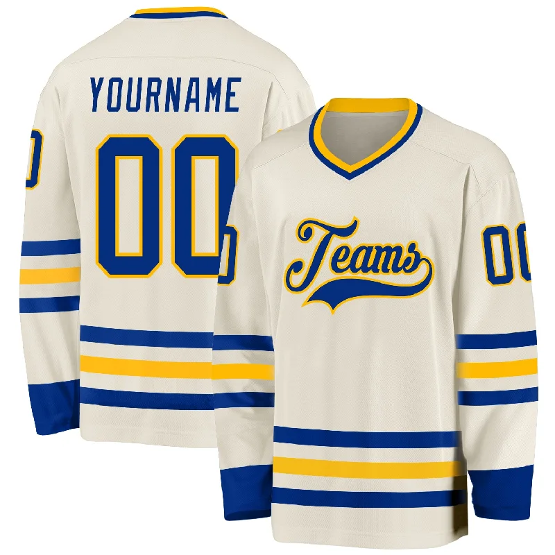 High-Tech Performance Hockey Jerseys for Competitive Play-Custom Cream Royal-Gold Hockey Jersey