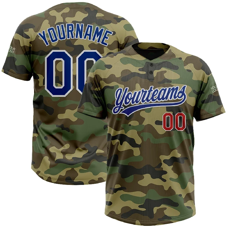 Retro-Inspired Softball Jerseys for Vintage Look-Custom Camo Royal-Red Salute To Service Two-Button Unisex Softball Jersey