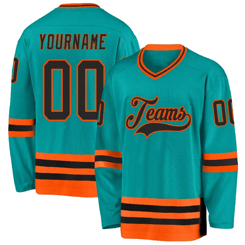 Vintage Hockey Jerseys for Retro Style-Custom Aqua Black-Orange Hockey Jersey