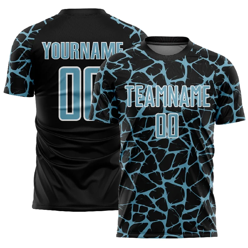 Soccer Jerseys with Non-Iron Fabric for Low Maintenance-Custom Black Shadow Blue-White Abstract Network Splash Sublimation Soccer Uniform Jersey