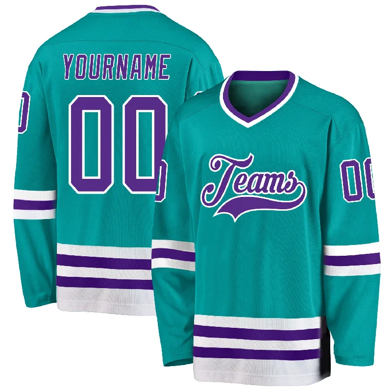 Hockey Jerseys with Padded Shoulders for Protection-Custom Aqua Purple-White Hockey Jersey