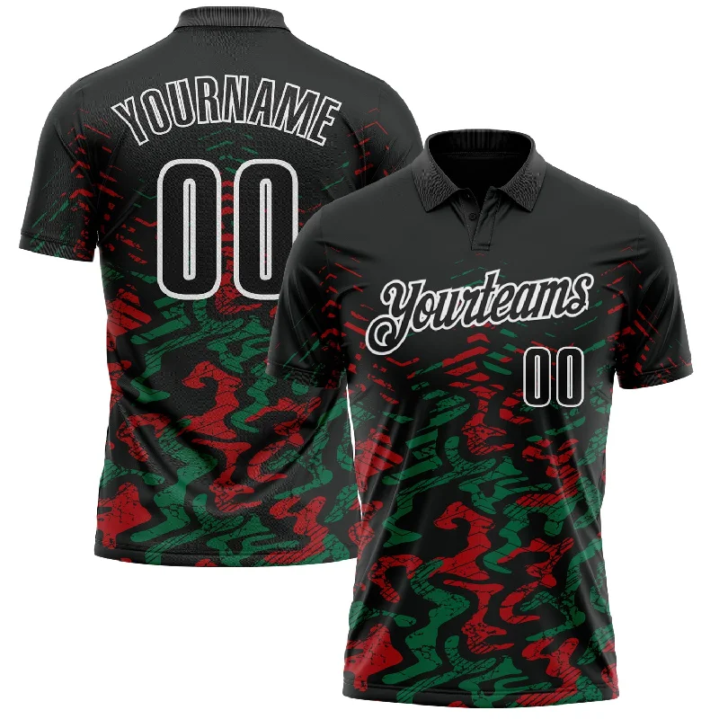 Performance Golf Polo Shirts for High-Level Competitions-Custom Black Kelly Green-Red 3D Bowling Abstract Grunge Art Performance Polo Shirt