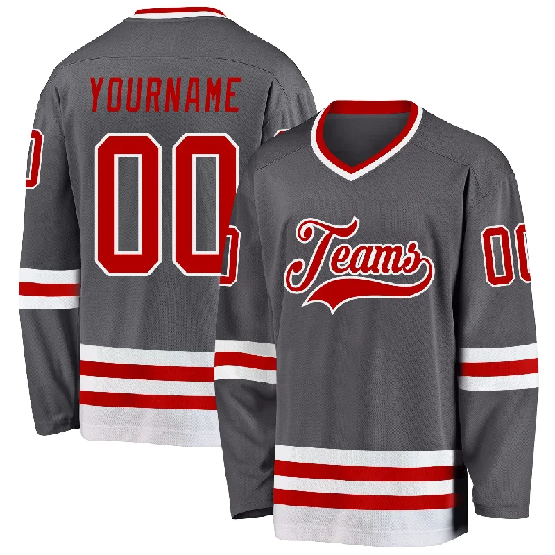 Hockey Jerseys with Custom Team Colors-Custom Steel Gray Red-White Hockey Jersey