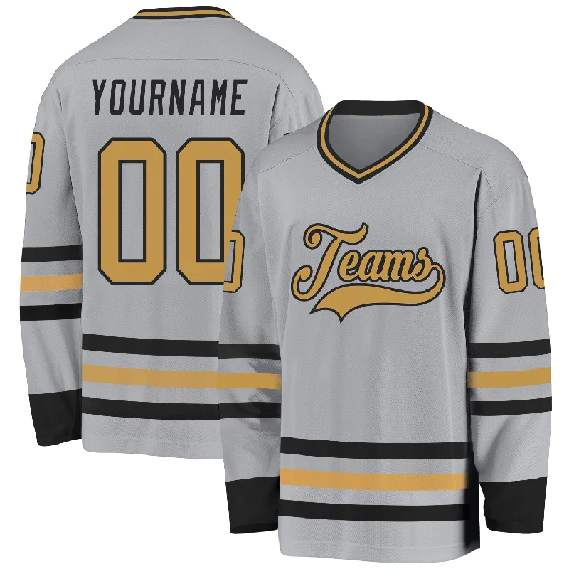 Colorful Hockey Jerseys for Youth Leagues-Custom Gray Old Gold-Black Hockey Jersey