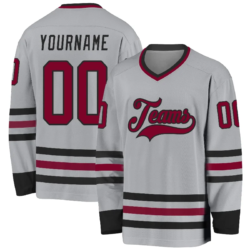 High-End Hockey Jerseys for Fan Collections-Custom Gray Maroon-Black Hockey Jersey