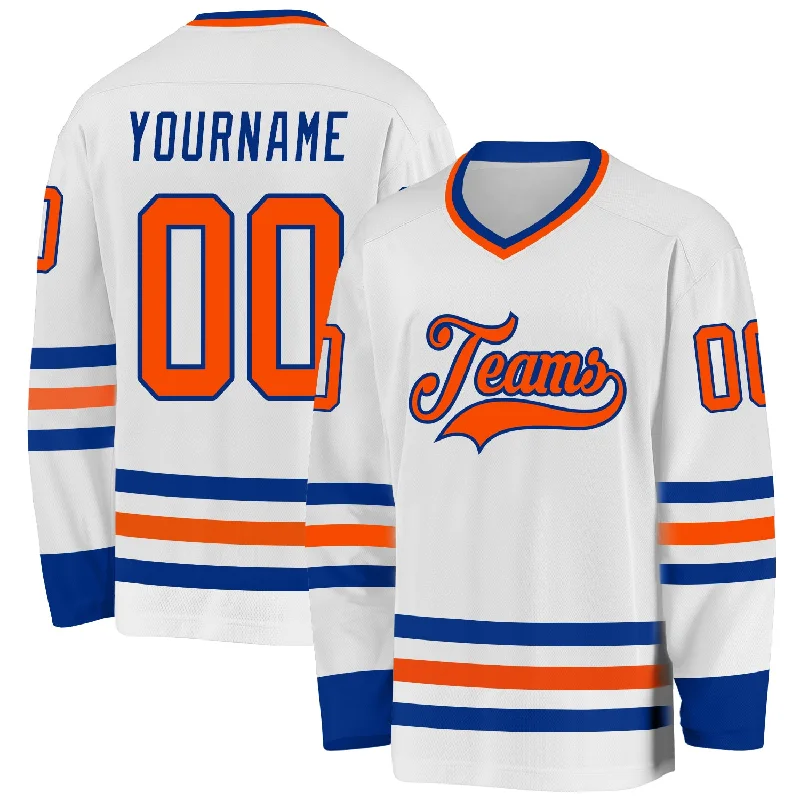 Premium Fabric Hockey Jerseys for Comfort-Custom White Orange-Royal Hockey Jersey