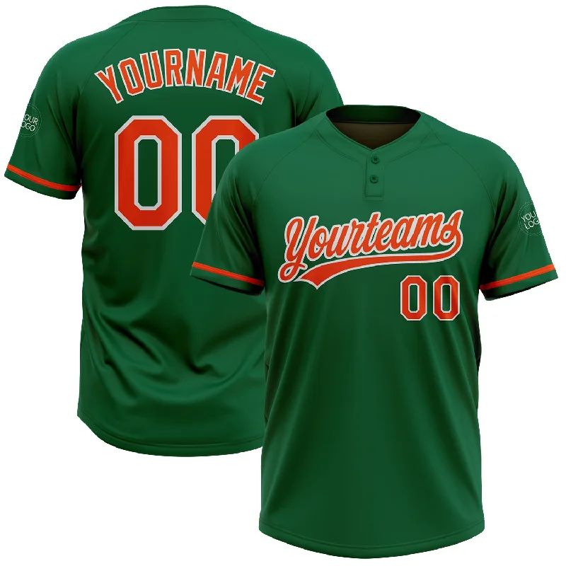 Softball Jerseys with Sleeves for Extra Coverage-Custom Kelly Green Orange-White Two-Button Unisex Softball Jersey