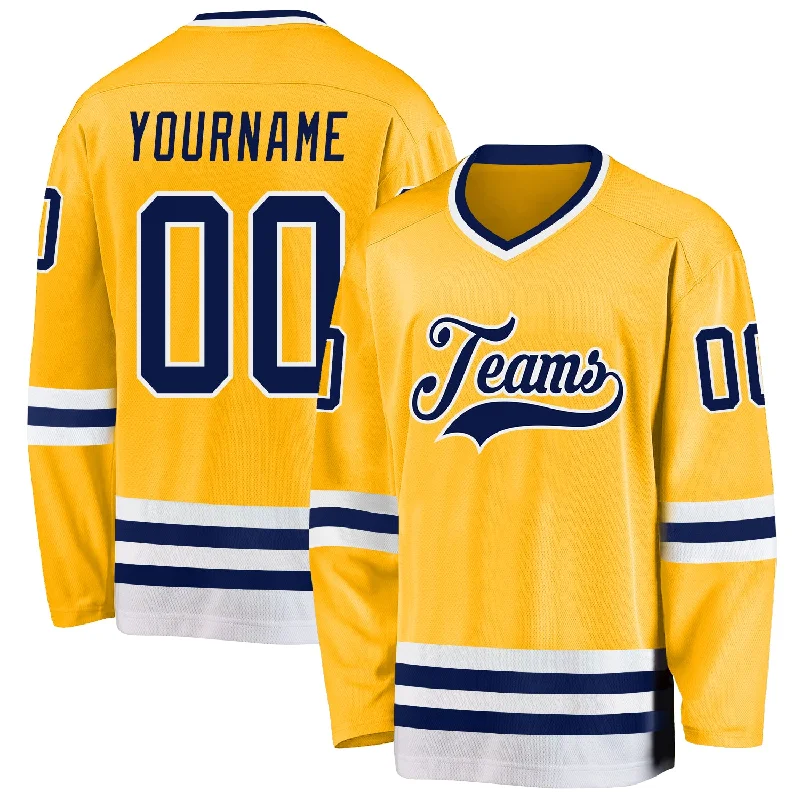 Colorful Hockey Jerseys for Youth Leagues-Custom Gold Navy-White Hockey Jersey