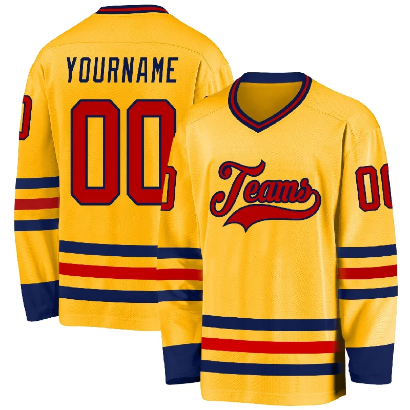 Heavyweight Hockey Jerseys for Winter Games-Custom Gold Red-Navy Hockey Jersey