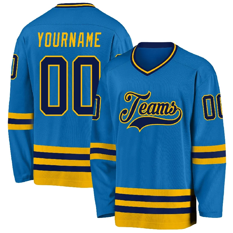 Professional Hockey Jerseys for Competitive Teams-Custom Blue Navy-Gold Hockey Jersey