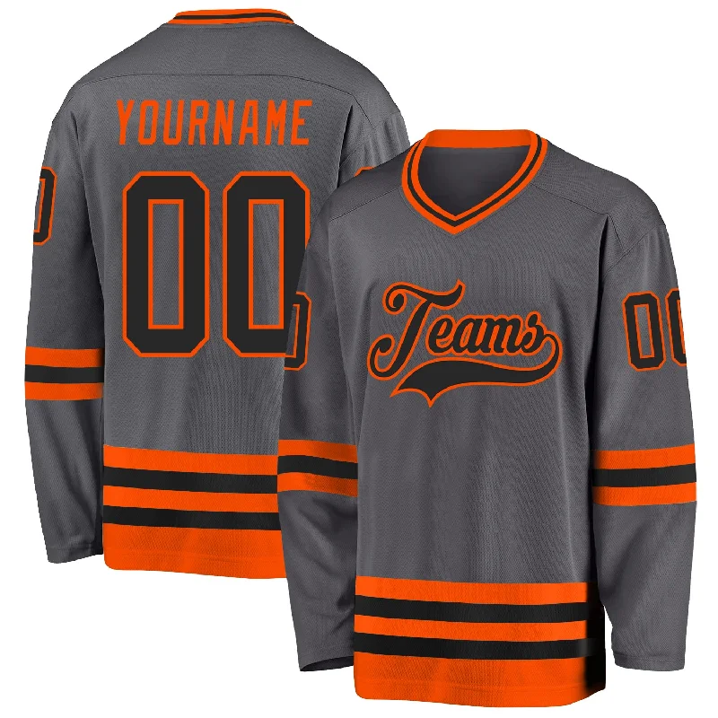 Customizable Hockey Jerseys for Schools and Leagues-Custom Steel Gray Black-Orange Hockey Jersey