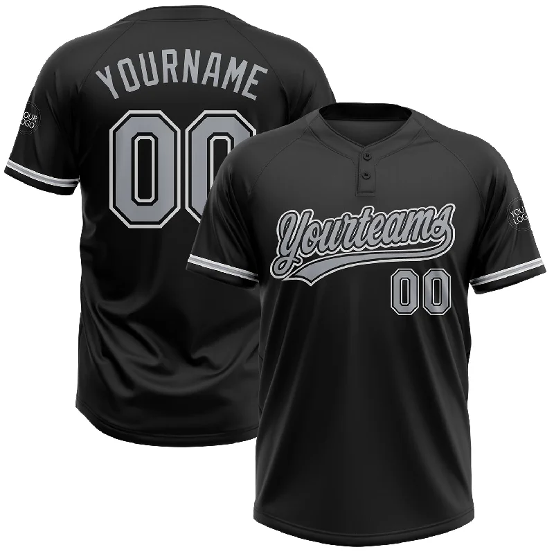 Moisture-Wicking Softball Jerseys for Performance-Custom Black Gray-White Two-Button Unisex Softball Jersey