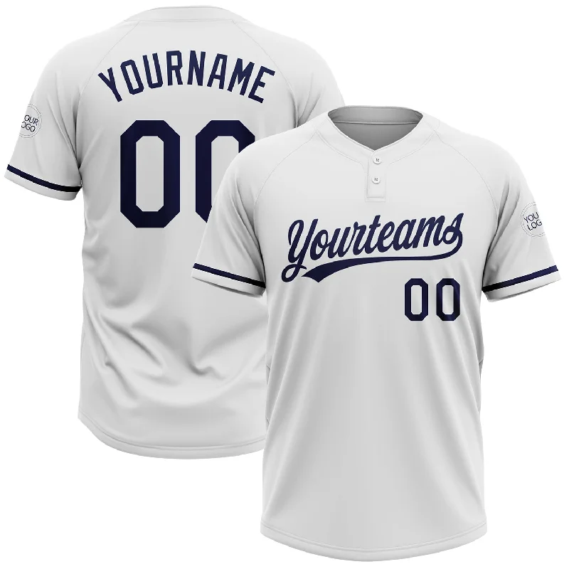 Softball Jerseys with UV Protection for Sun Safety-Custom White Navy Two-Button Unisex Softball Jersey