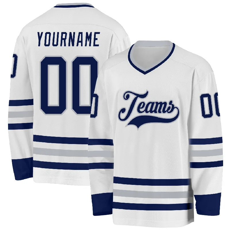 Hockey Jerseys with Custom Team Colors-Custom White Navy-Gray Hockey Jersey