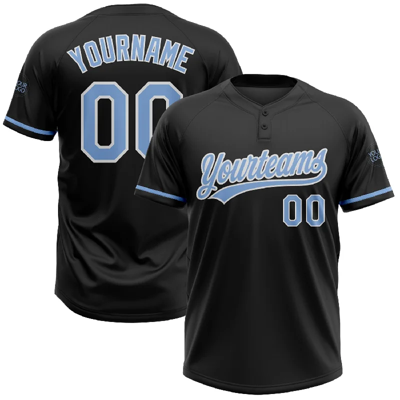 Full-Button Softball Jerseys for Classic Style-Custom Black Light Blue-White Two-Button Unisex Softball Jersey