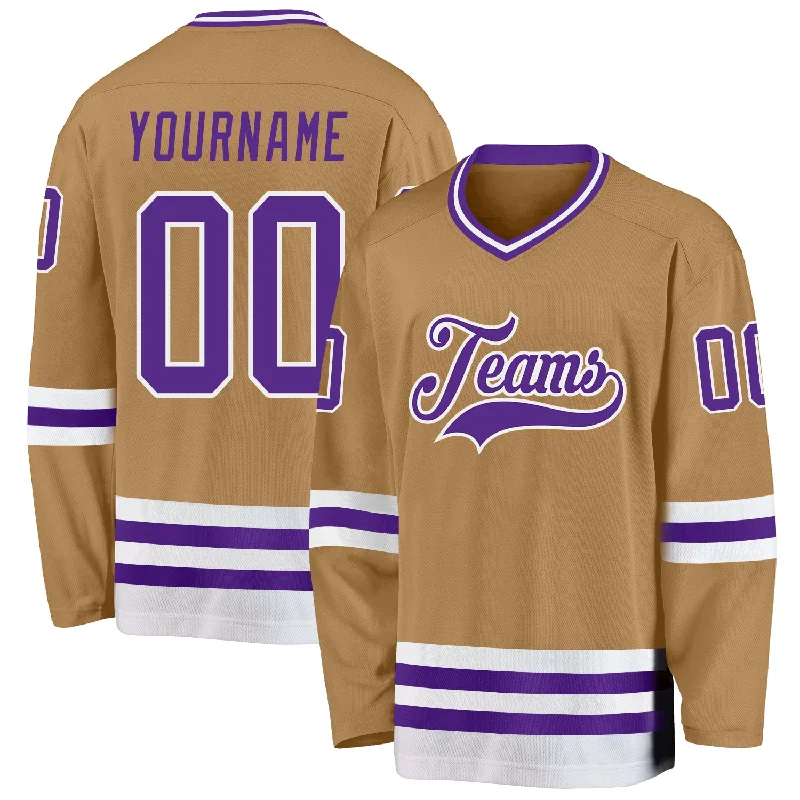 Comfortable Hockey Jerseys for Off-Ice Training-Custom Old Gold Purple-White Hockey Jersey