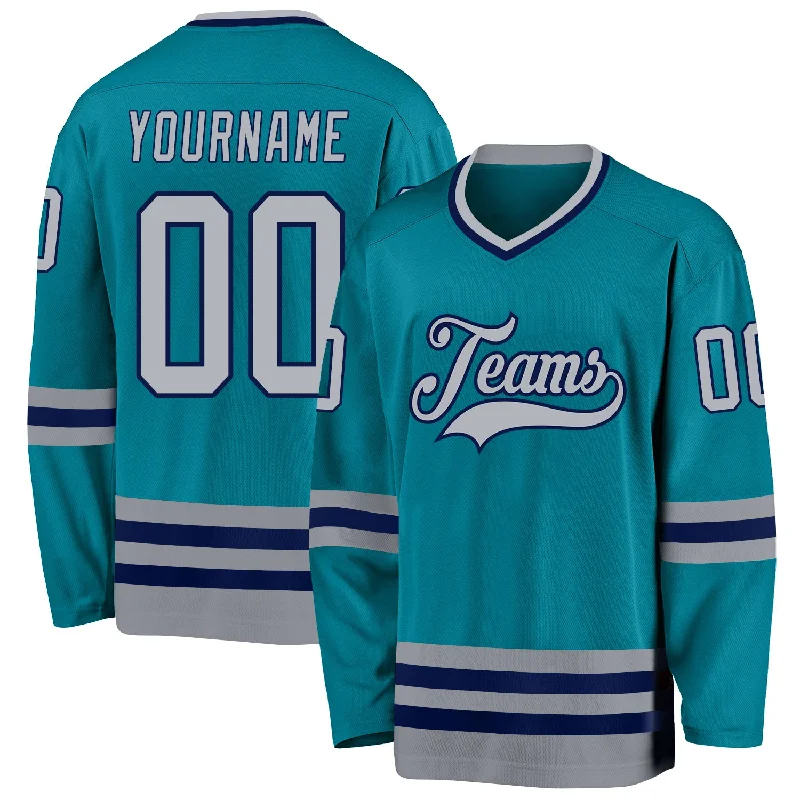 Performance-Fit Hockey Jerseys for Fast Play-Custom Teal Gray-Navy Hockey Jersey