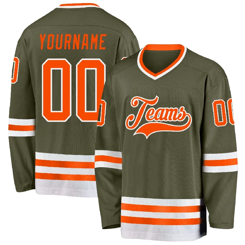 Elite Hockey Jerseys with High-Tech Fabrics-Custom Olive Orange-White Salute To Service Hockey Jersey