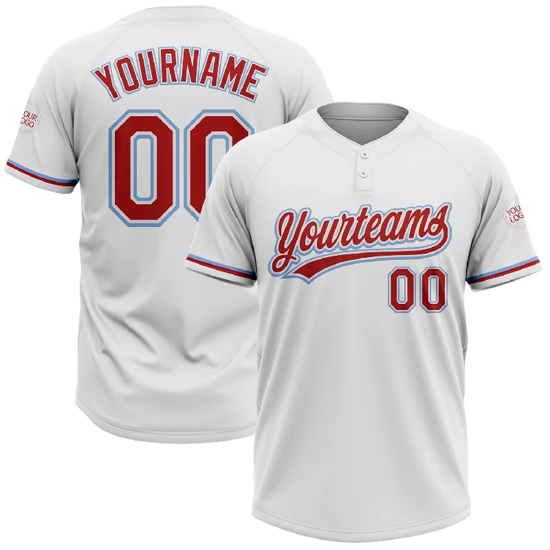 Professional Softball Jerseys for Club Teams-Custom White Red-Light Blue Two-Button Unisex Softball Jersey